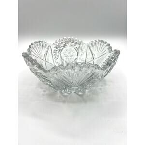 Vintage Cut Glass Crystal Hobstar PinWheel Fan Sawtooth Star Of David Bowl‎